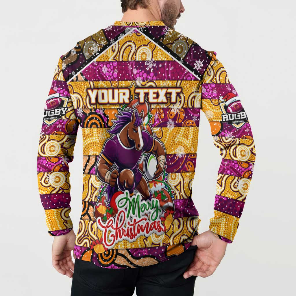 Custom Broncos Rugby Merry Christmas Button Sweatshirt Indigenous Australian Art