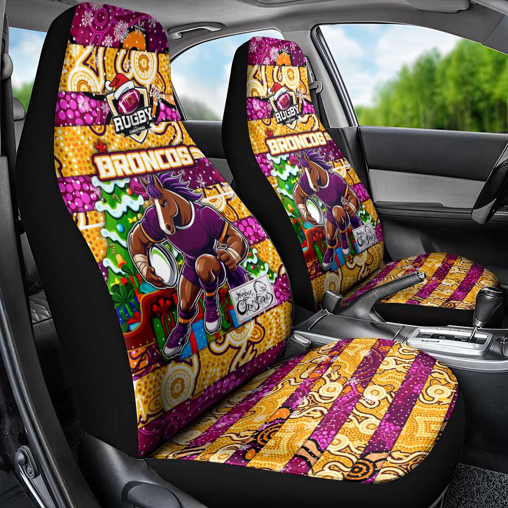 Broncos Rugby Merry Christmas Car Seat Cover Indigenous Australian Art
