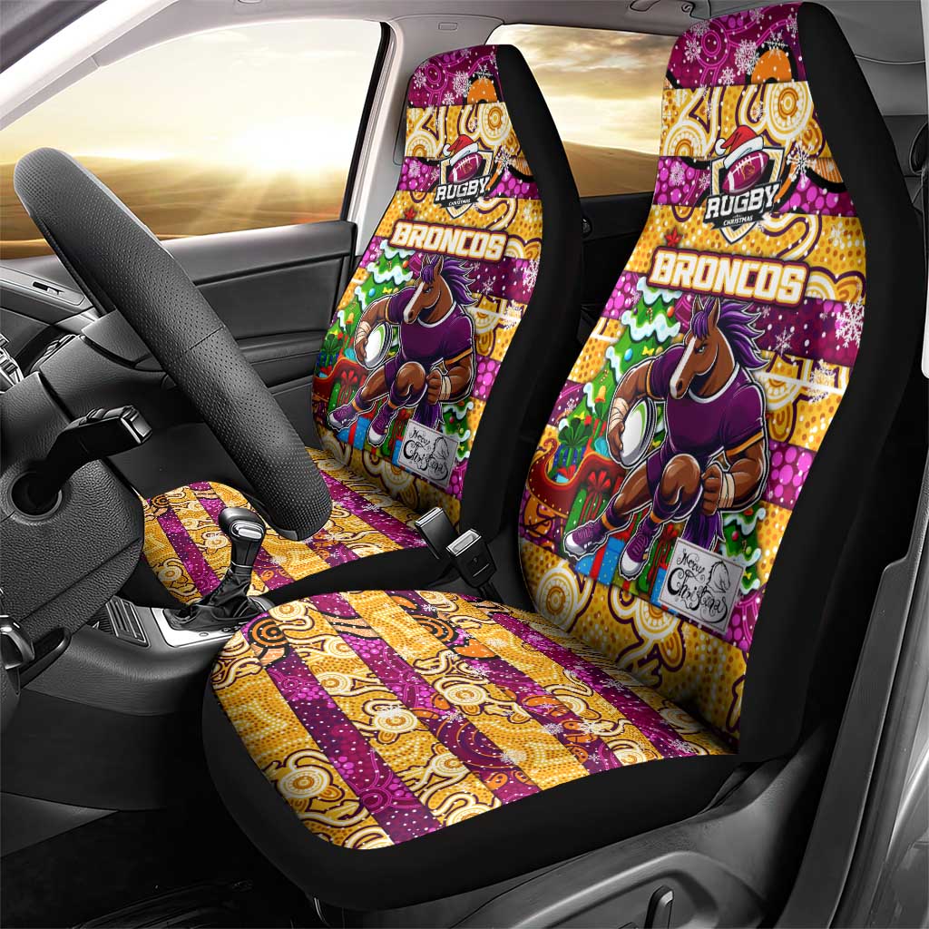 Broncos Rugby Merry Christmas Car Seat Cover Indigenous Australian Art