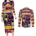 Custom Broncos Rugby Merry Christmas Couples Matching Long Sleeve Bodycon Dress and Long Sleeve Button Shirt Indigenous Australian Art