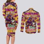 Custom Broncos Rugby Merry Christmas Couples Matching Long Sleeve Bodycon Dress and Long Sleeve Button Shirt Indigenous Australian Art