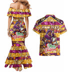 Custom Broncos Rugby Merry Christmas Couples Matching Mermaid Dress and Hawaiian Shirt Indigenous Australian Art