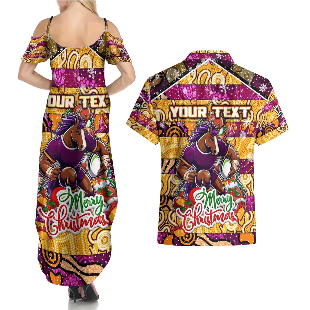 Custom Broncos Rugby Merry Christmas Couples Matching Summer Maxi Dress and Hawaiian Shirt Indigenous Australian Art