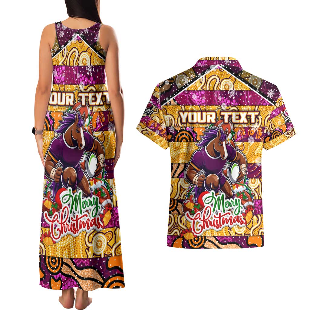 Custom Broncos Rugby Merry Christmas Couples Matching Tank Maxi Dress and Hawaiian Shirt Indigenous Australian Art