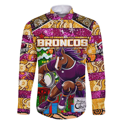 Custom Broncos Rugby Merry Christmas Family Matching Mermaid Dress and Hawaiian Shirt Indigenous Australian Art