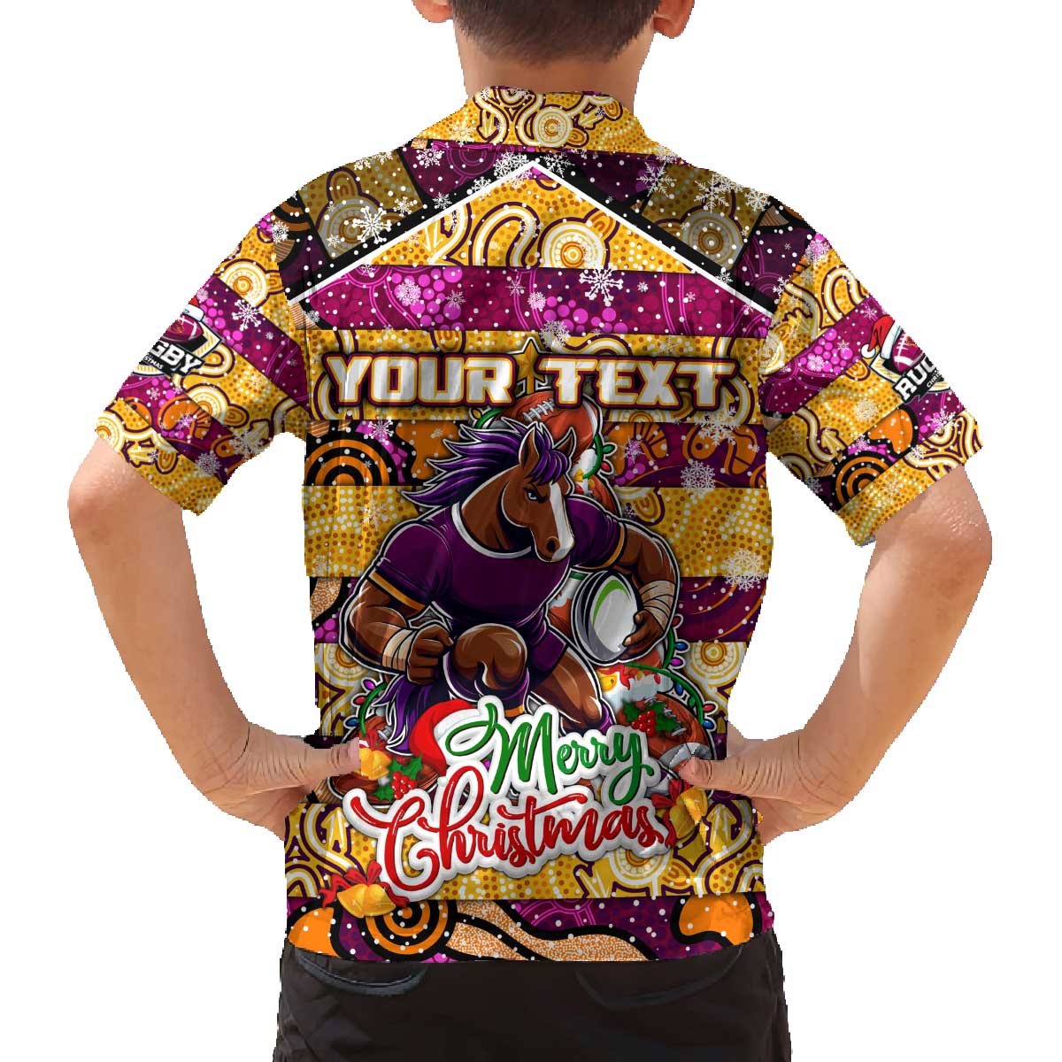 Custom Broncos Rugby Merry Christmas Family Matching Off The Shoulder Long Sleeve Dress and Hawaiian Shirt Indigenous Australian Art
