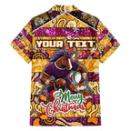 Custom Broncos Rugby Merry Christmas Family Matching Off The Shoulder Long Sleeve Dress and Hawaiian Shirt Indigenous Australian Art