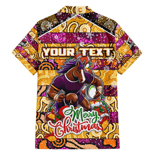 Custom Broncos Rugby Merry Christmas Family Matching Off The Shoulder Long Sleeve Dress and Hawaiian Shirt Indigenous Australian Art
