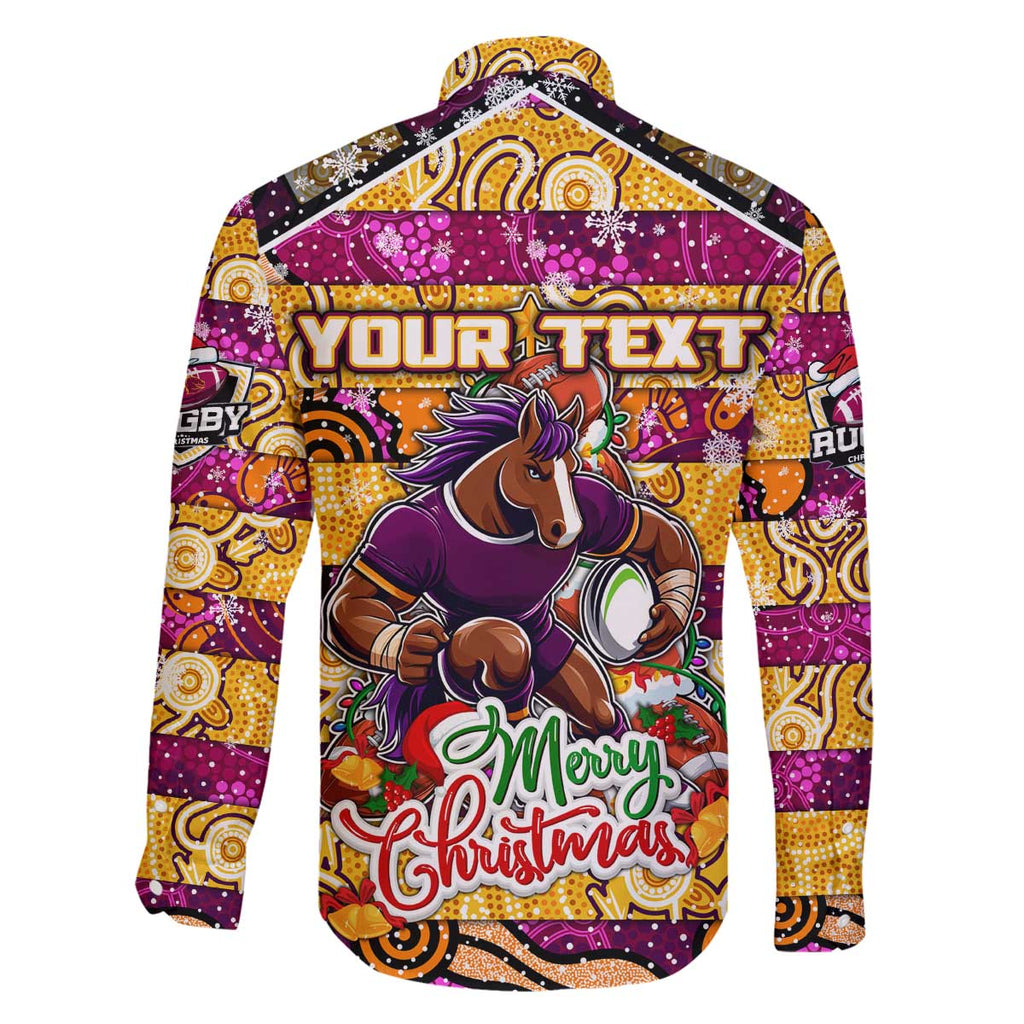 Custom Broncos Rugby Merry Christmas Family Matching Off The Shoulder Long Sleeve Dress and Hawaiian Shirt Indigenous Australian Art