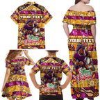 Custom Broncos Rugby Merry Christmas Family Matching Off Shoulder Maxi Dress and Hawaiian Shirt Indigenous Australian Art