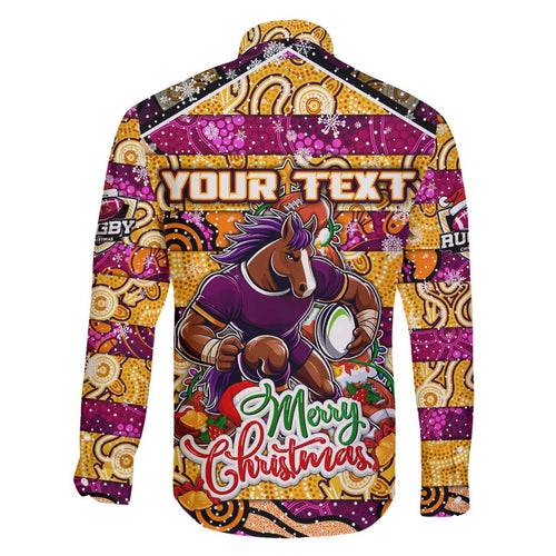 Custom Broncos Rugby Merry Christmas Family Matching Off Shoulder Maxi Dress and Hawaiian Shirt Indigenous Australian Art