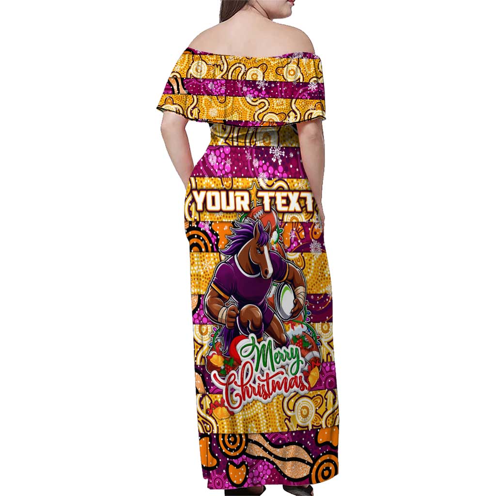 Custom Broncos Rugby Merry Christmas Family Matching Off Shoulder Maxi Dress and Hawaiian Shirt Indigenous Australian Art