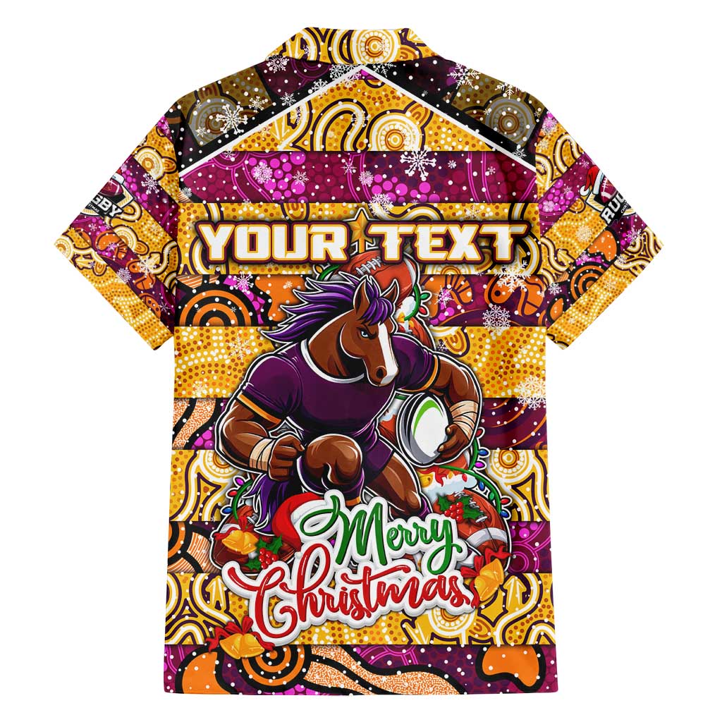 Custom Broncos Rugby Merry Christmas Family Matching Off Shoulder Short Dress and Hawaiian Shirt Indigenous Australian Art