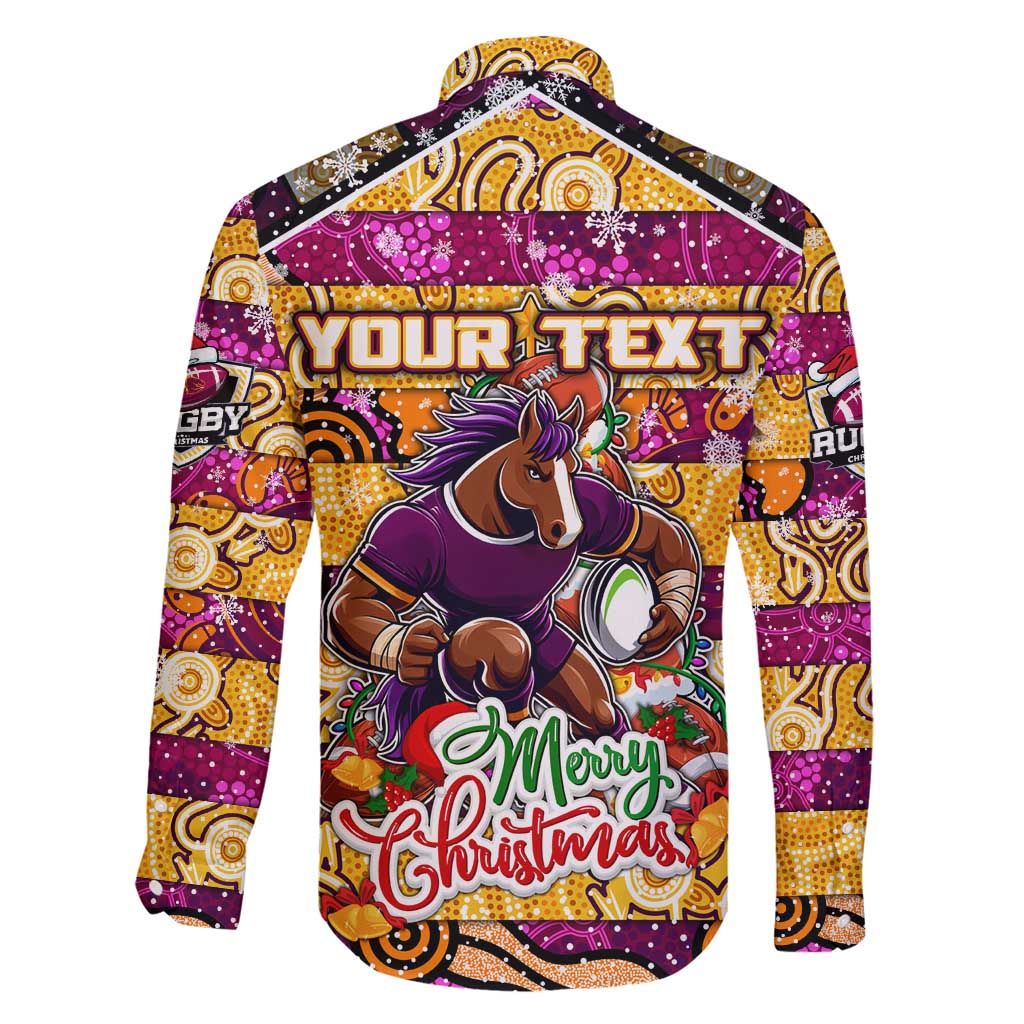 Custom Broncos Rugby Merry Christmas Family Matching Off Shoulder Short Dress and Hawaiian Shirt Indigenous Australian Art