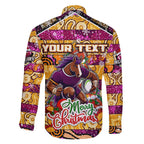 Custom Broncos Rugby Merry Christmas Family Matching Off Shoulder Short Dress and Hawaiian Shirt Indigenous Australian Art