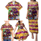 Custom Broncos Rugby Merry Christmas Family Matching Puletasi and Hawaiian Shirt Indigenous Australian Art