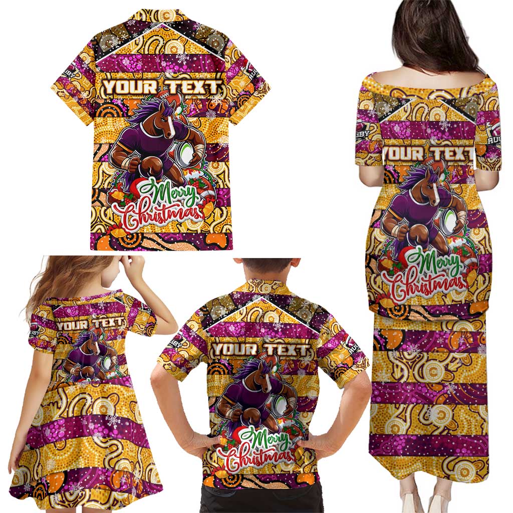 Custom Broncos Rugby Merry Christmas Family Matching Puletasi and Hawaiian Shirt Indigenous Australian Art