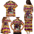 Custom Broncos Rugby Merry Christmas Family Matching Puletasi and Hawaiian Shirt Indigenous Australian Art