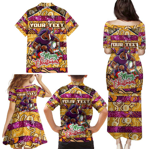 Custom Broncos Rugby Merry Christmas Family Matching Puletasi and Hawaiian Shirt Indigenous Australian Art