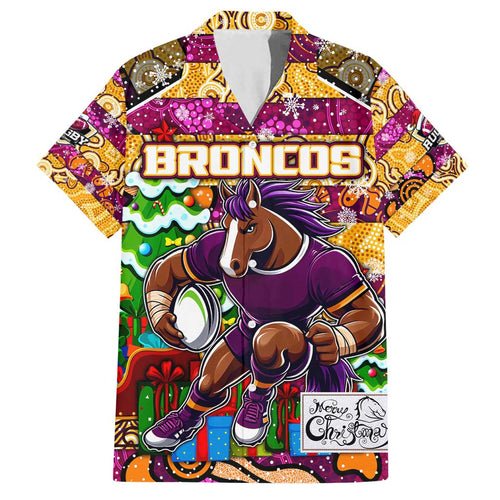 Custom Broncos Rugby Merry Christmas Family Matching Puletasi and Hawaiian Shirt Indigenous Australian Art