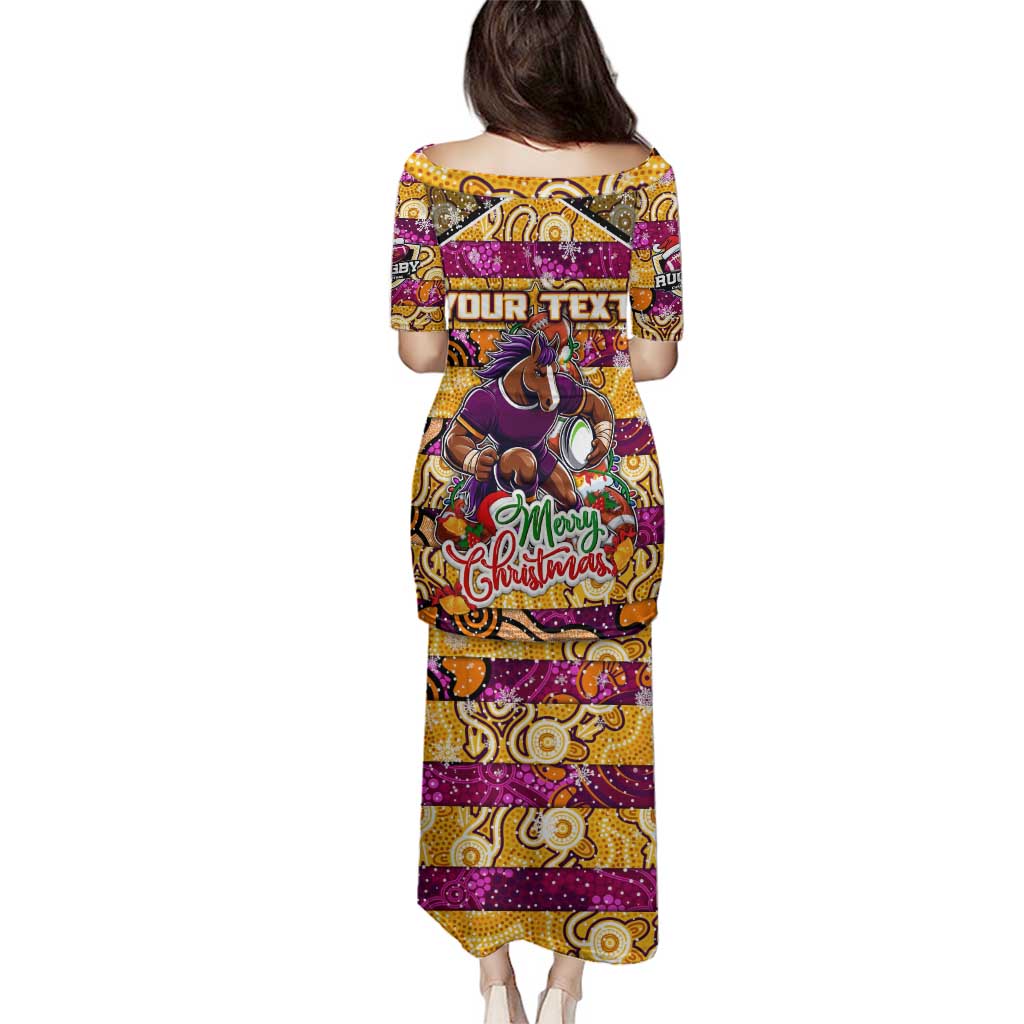 Custom Broncos Rugby Merry Christmas Family Matching Puletasi and Hawaiian Shirt Indigenous Australian Art
