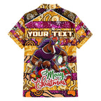 Custom Broncos Rugby Merry Christmas Family Matching Short Sleeve Bodycon Dress and Hawaiian Shirt Indigenous Australian Art