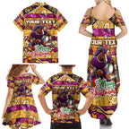 Custom Broncos Rugby Merry Christmas Family Matching Summer Maxi Dress and Hawaiian Shirt Indigenous Australian Art