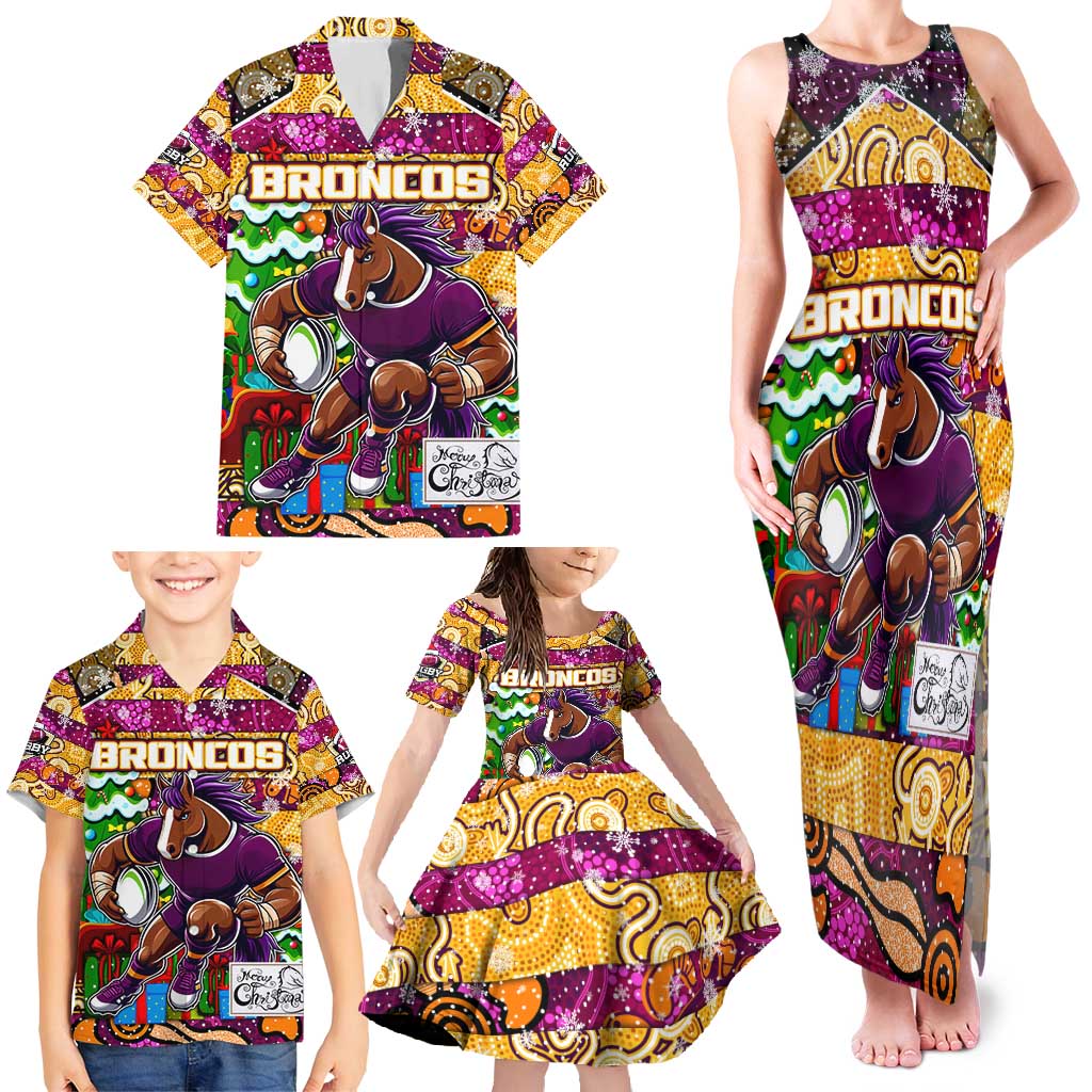 Custom Broncos Rugby Merry Christmas Family Matching Tank Maxi Dress and Hawaiian Shirt Indigenous Australian Art