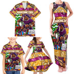 Custom Broncos Rugby Merry Christmas Family Matching Tank Maxi Dress and Hawaiian Shirt Indigenous Australian Art