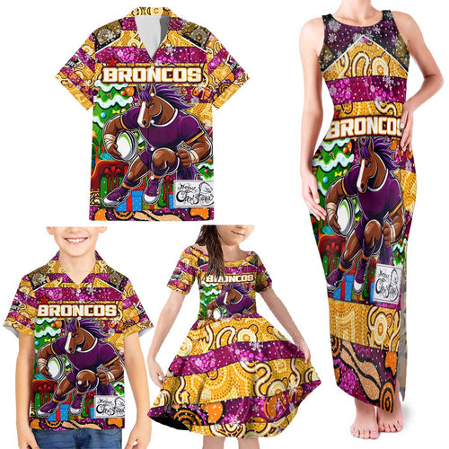 Custom Broncos Rugby Merry Christmas Family Matching Tank Maxi Dress and Hawaiian Shirt Indigenous Australian Art