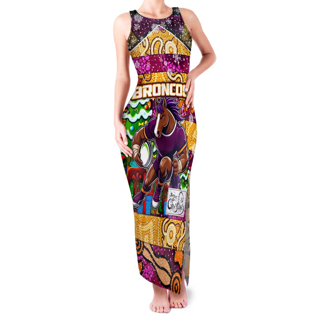 Custom Broncos Rugby Merry Christmas Family Matching Tank Maxi Dress and Hawaiian Shirt Indigenous Australian Art