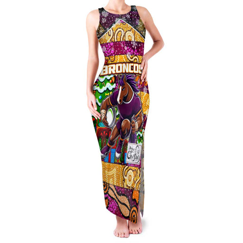 Custom Broncos Rugby Merry Christmas Family Matching Tank Maxi Dress and Hawaiian Shirt Indigenous Australian Art