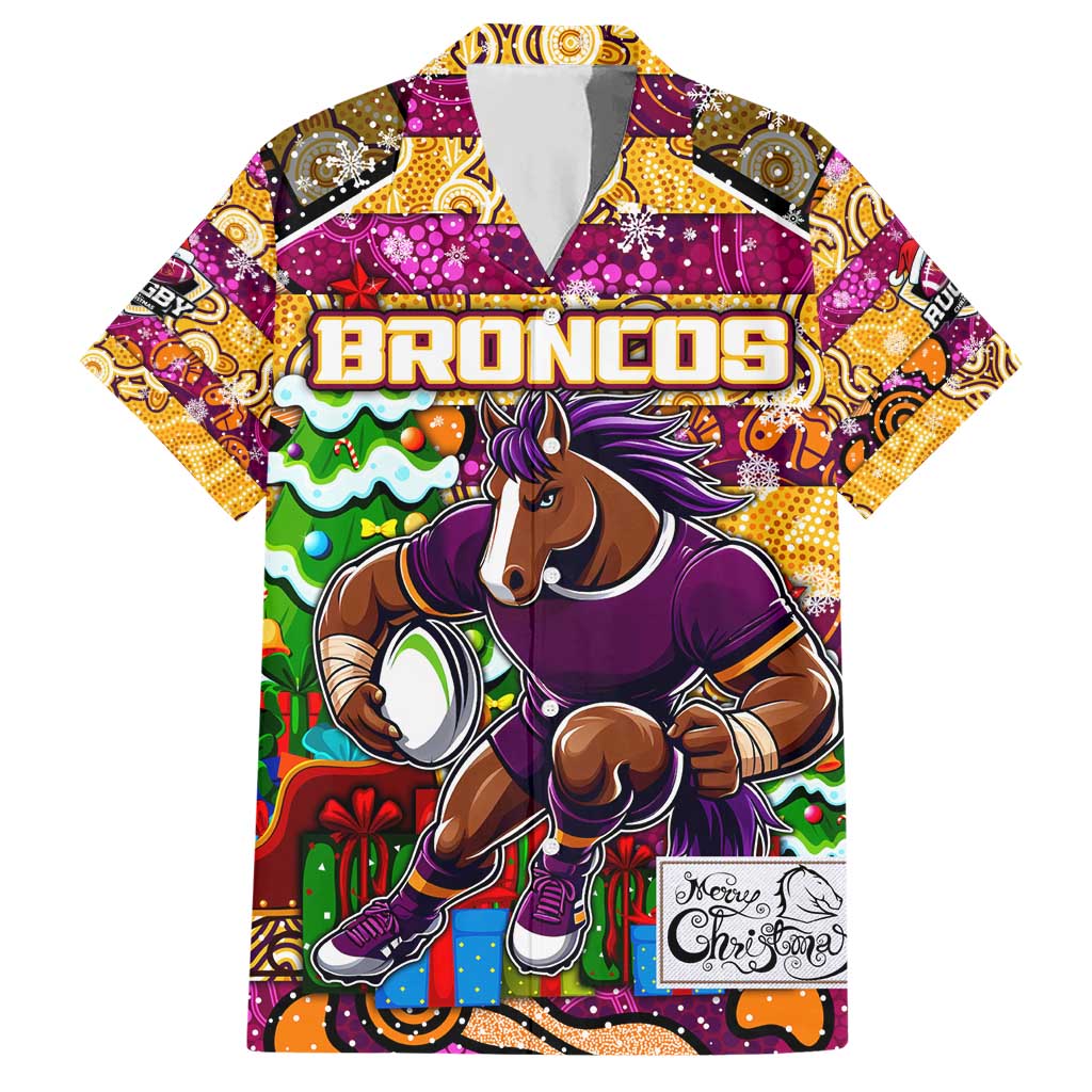Custom Broncos Rugby Merry Christmas Hawaiian Shirt Indigenous Australian Art