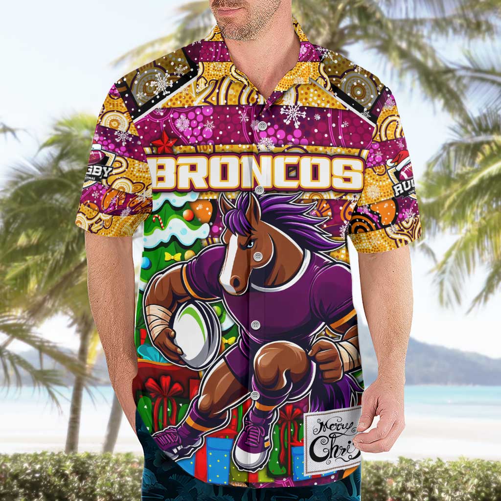 Custom Broncos Rugby Merry Christmas Hawaiian Shirt Indigenous Australian Art