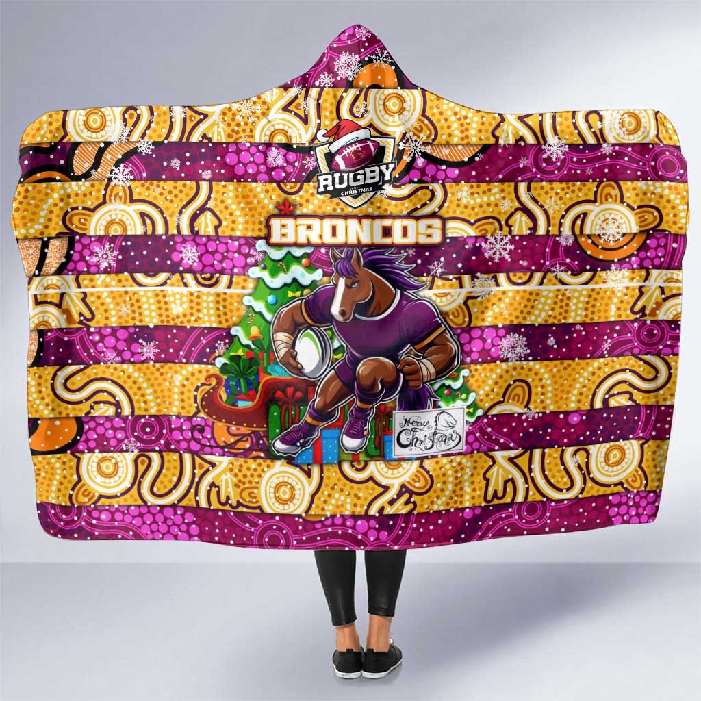 Broncos Rugby Merry Christmas Hooded Blanket Indigenous Australian Art