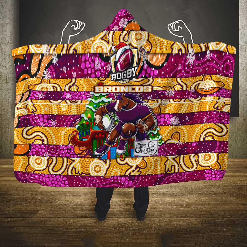 Broncos Rugby Merry Christmas Hooded Blanket Indigenous Australian Art
