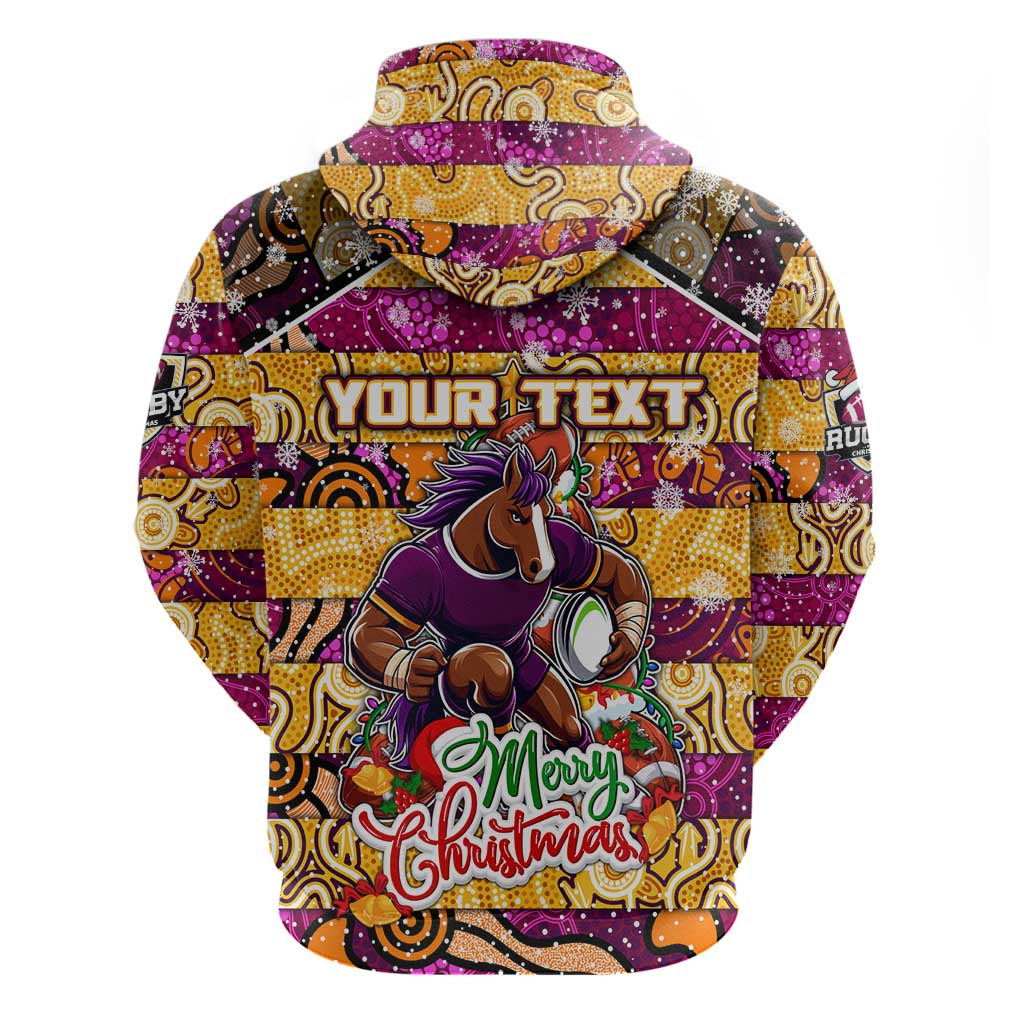 Custom Broncos Rugby Merry Christmas Hoodie Indigenous Australian Art