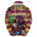 Custom Broncos Rugby Merry Christmas Hoodie Indigenous Australian Art