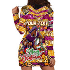 Custom Broncos Rugby Merry Christmas Hoodie Dress Indigenous Australian Art