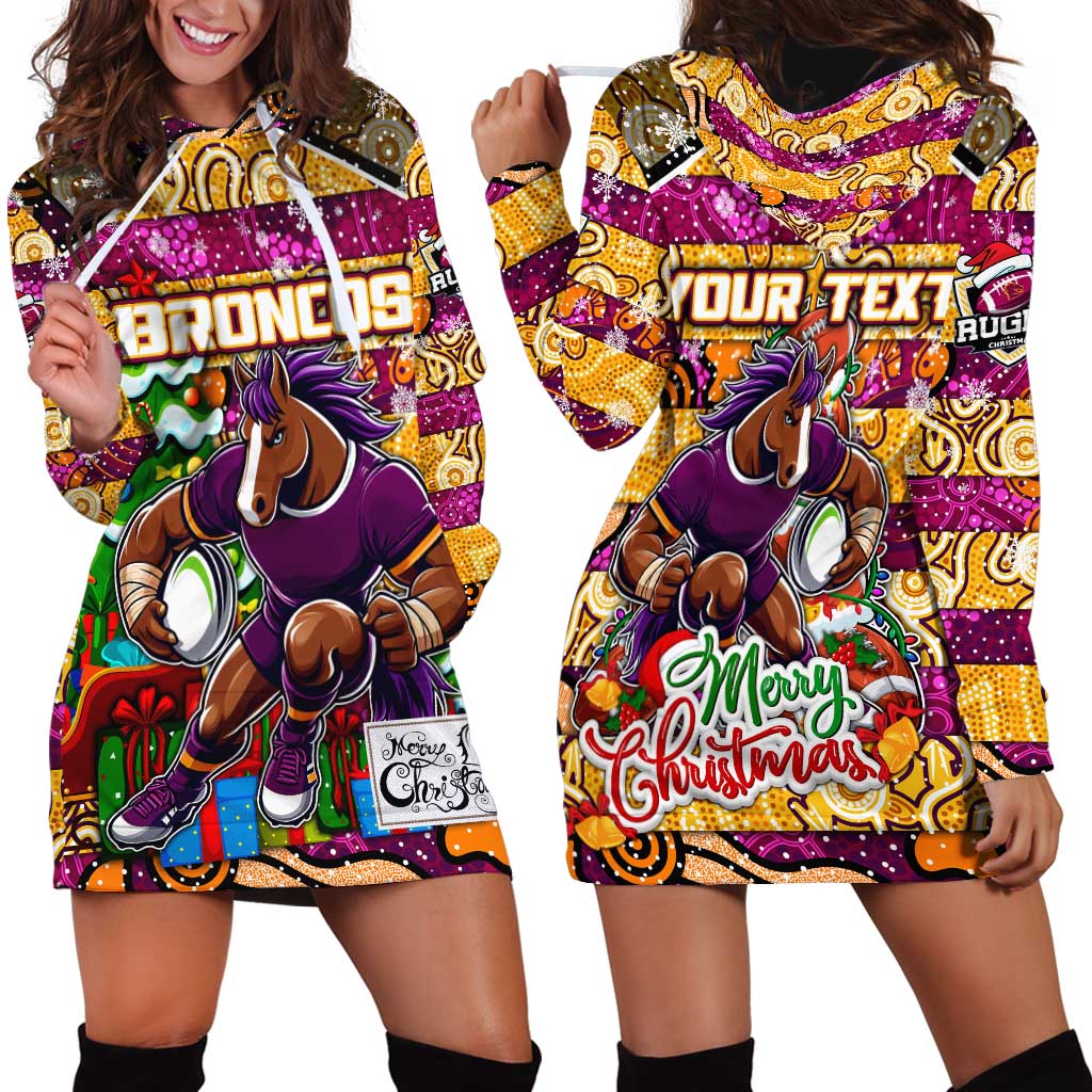 Custom Broncos Rugby Merry Christmas Hoodie Dress Indigenous Australian Art