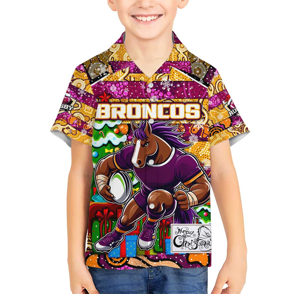 Custom Broncos Rugby Merry Christmas Kid Hawaiian Shirt Indigenous Australian Art