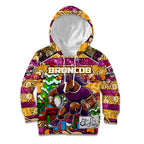 Custom Broncos Rugby Merry Christmas Kid Hoodie Indigenous Australian Art
