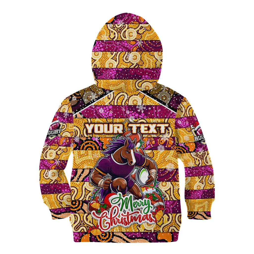Custom Broncos Rugby Merry Christmas Kid Hoodie Indigenous Australian Art