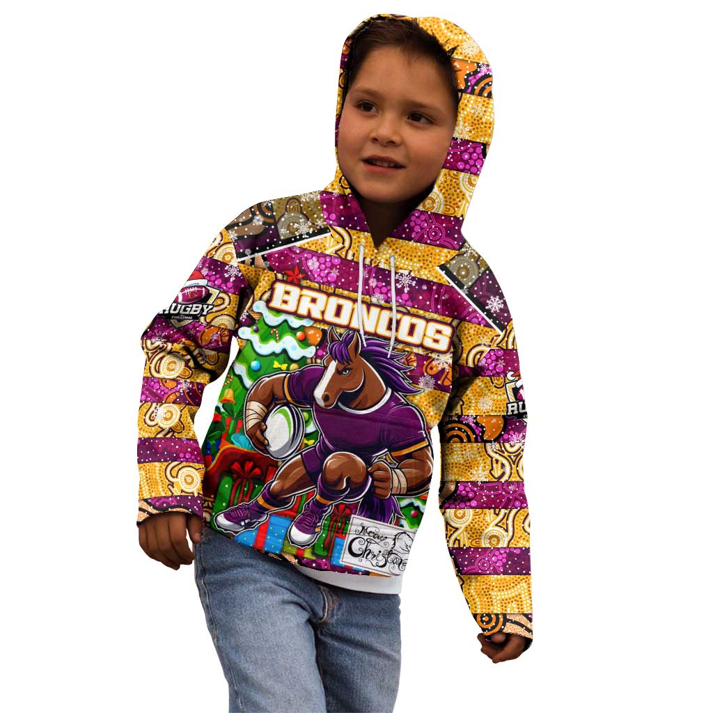 Custom Broncos Rugby Merry Christmas Kid Hoodie Indigenous Australian Art