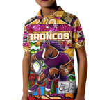 Custom Broncos Rugby Merry Christmas Kid Polo Shirt Indigenous Australian Art