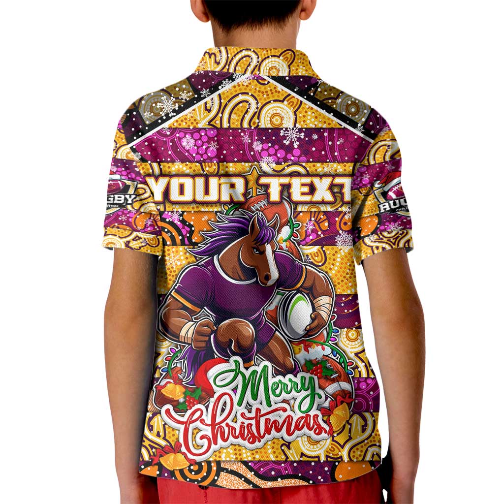 Custom Broncos Rugby Merry Christmas Kid Polo Shirt Indigenous Australian Art