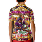 Custom Broncos Rugby Merry Christmas Kid Polo Shirt Indigenous Australian Art