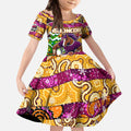 Custom Broncos Rugby Merry Christmas Kid Short Sleeve Dress Indigenous Australian Art