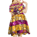 Custom Broncos Rugby Merry Christmas Kid Short Sleeve Dress Indigenous Australian Art
