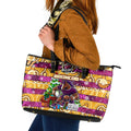 Broncos Rugby Merry Christmas Leather Tote Bag Indigenous Australian Art
